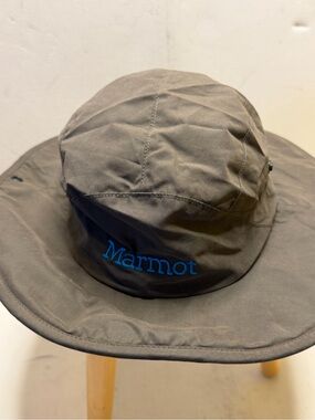 Marmot Olive Green Wide-Brim Sun Hat with Blue Logo